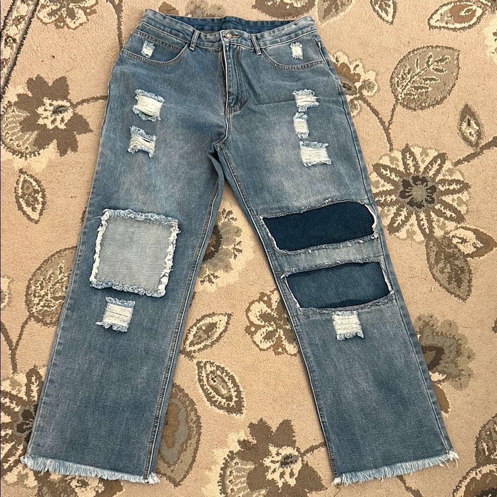 Distressed Blue Denim Jeans